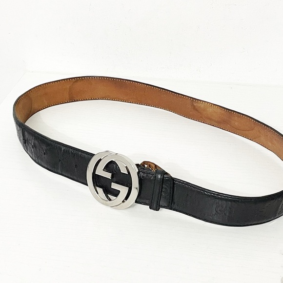 Gucci silver GG buckle black monogram leather belt size 36 - Picture 2 of 13